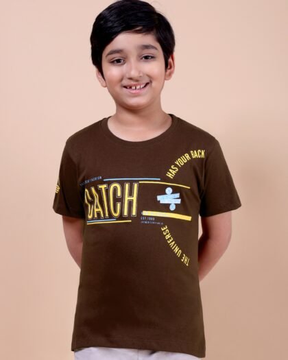 Catchy Brown Boys’ Printed T-Shirt