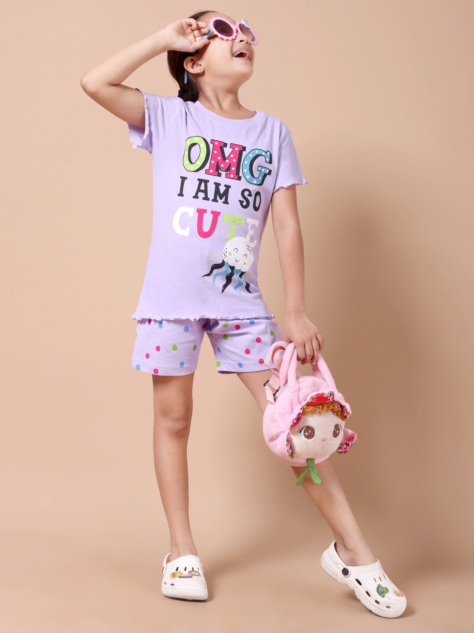 Pastel Lilac Polka Dot & Slogan Co-ord Set